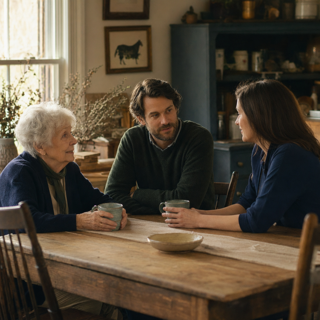 Family completing an online care inquiry