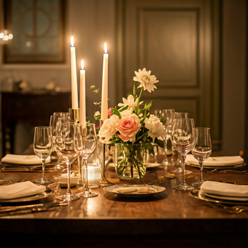 Warm dining moment, ambient backdrop