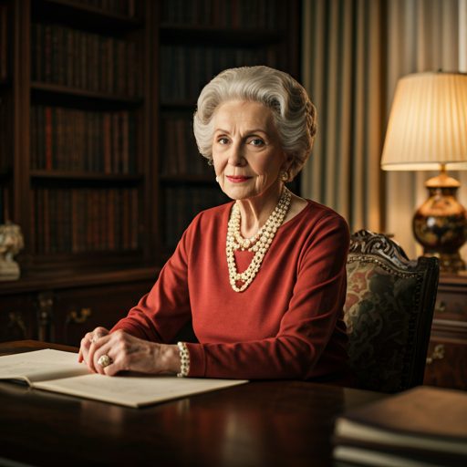 Sophisticated matriarch in an elegant, sunlit study