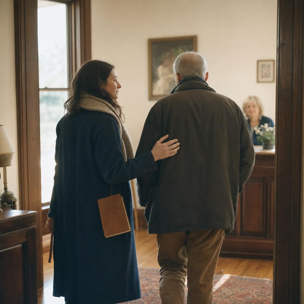 A nurse and senior physician discussing medical documents in a residential library