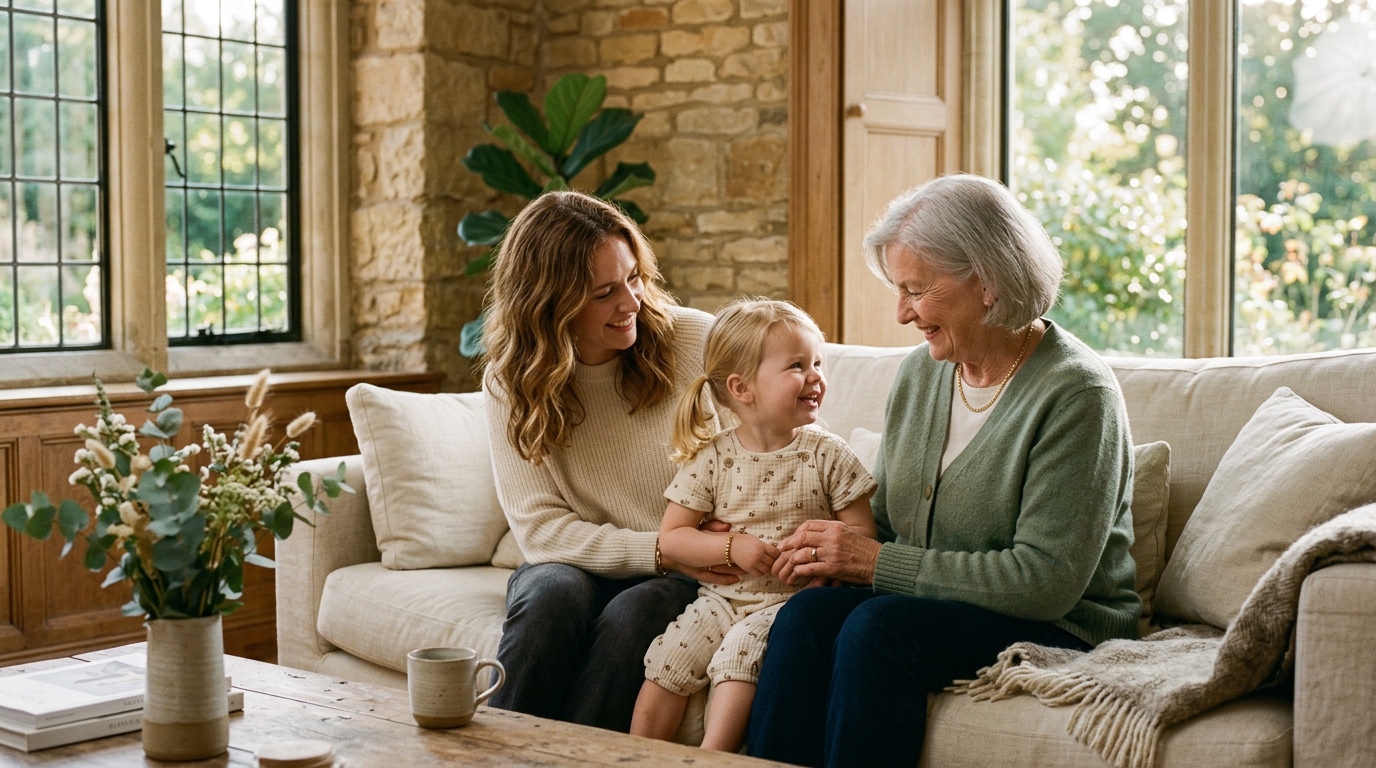 Three generations of a family sharing a warm moment together